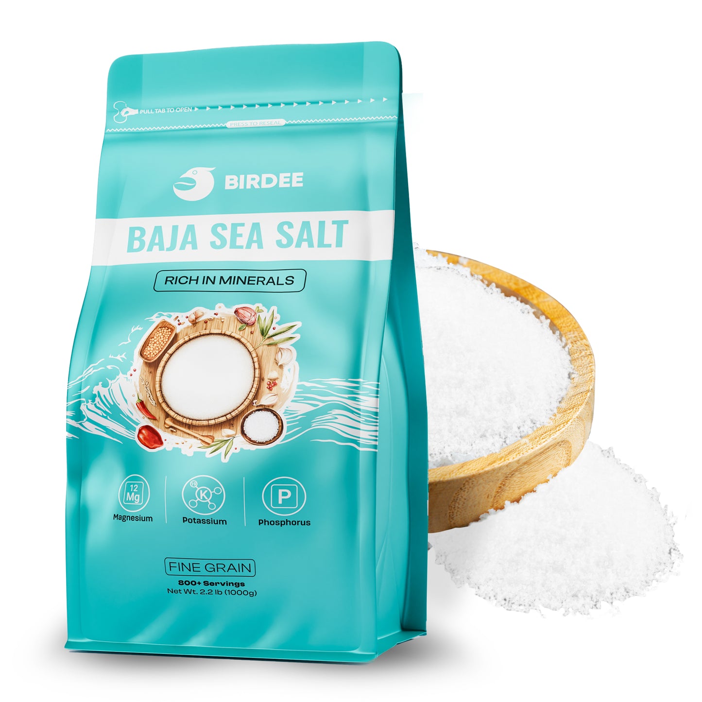 Birdee Low Sodium Sea Salt - Nutrient and Mineral Dense Sea Salt - 34% Less Sodium - Gourmet Salt for Baking, Seasoning Pickling - Fine Ground Sea Salt with No Additives or Fillers