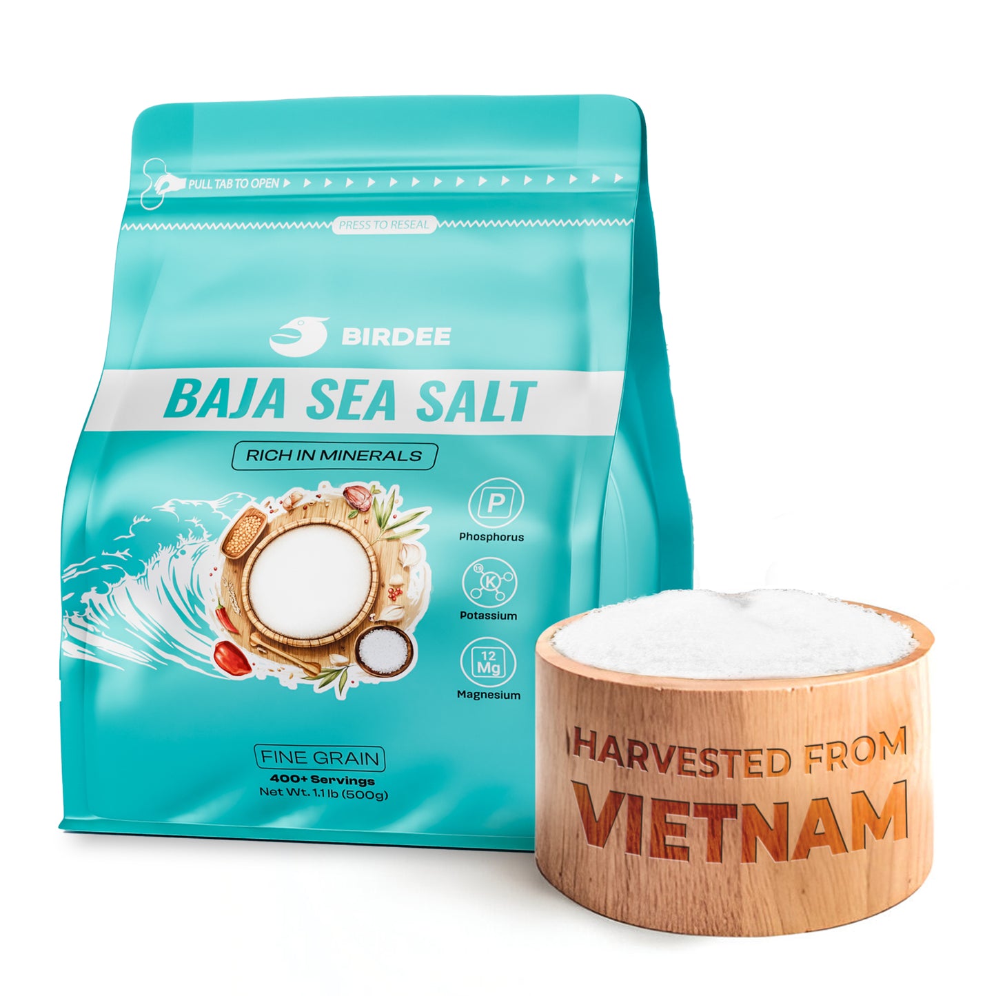 Birdee Low Sodium Sea Salt - Nutrient and Mineral Dense Sea Salt - 34% Less Sodium - Gourmet Salt for Baking, Seasoning Pickling - Fine Ground Sea Salt with No Additives or Fillers