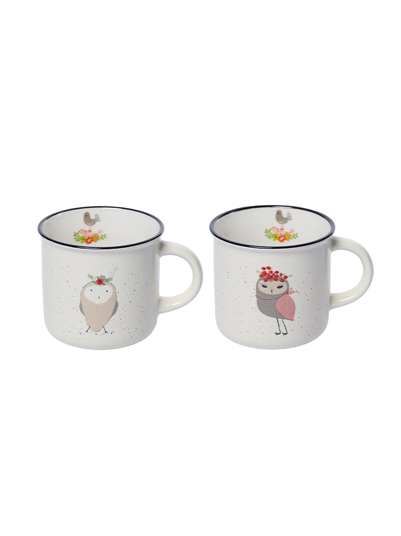 Birdee Ceramic Coffee Mugs - Set of 2 Cute Cartoon Bird Designs Coffee Cup - Premium Double Sided Printed Coffee Mug - Dishwasher and Microwave Safe White Coffee Mug for Novelty Gift