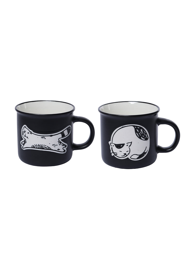 Birdee Ceramic Coffee Mugs - Set of 2 Cute Black Cats Designs Coffee Cup - Premium Double Sided Printed Coffee Mug - Dishwasher and Microwave Safe White Coffee Mug for Novelty Gift