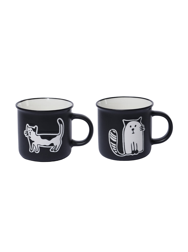 Birdee Ceramic Coffee Mugs - Set of 2 Cute Black Cats Designs Coffee Cup - Premium Double Sided Printed Coffee Mug - Dishwasher and Microwave Safe White Coffee Mug for Novelty Gift