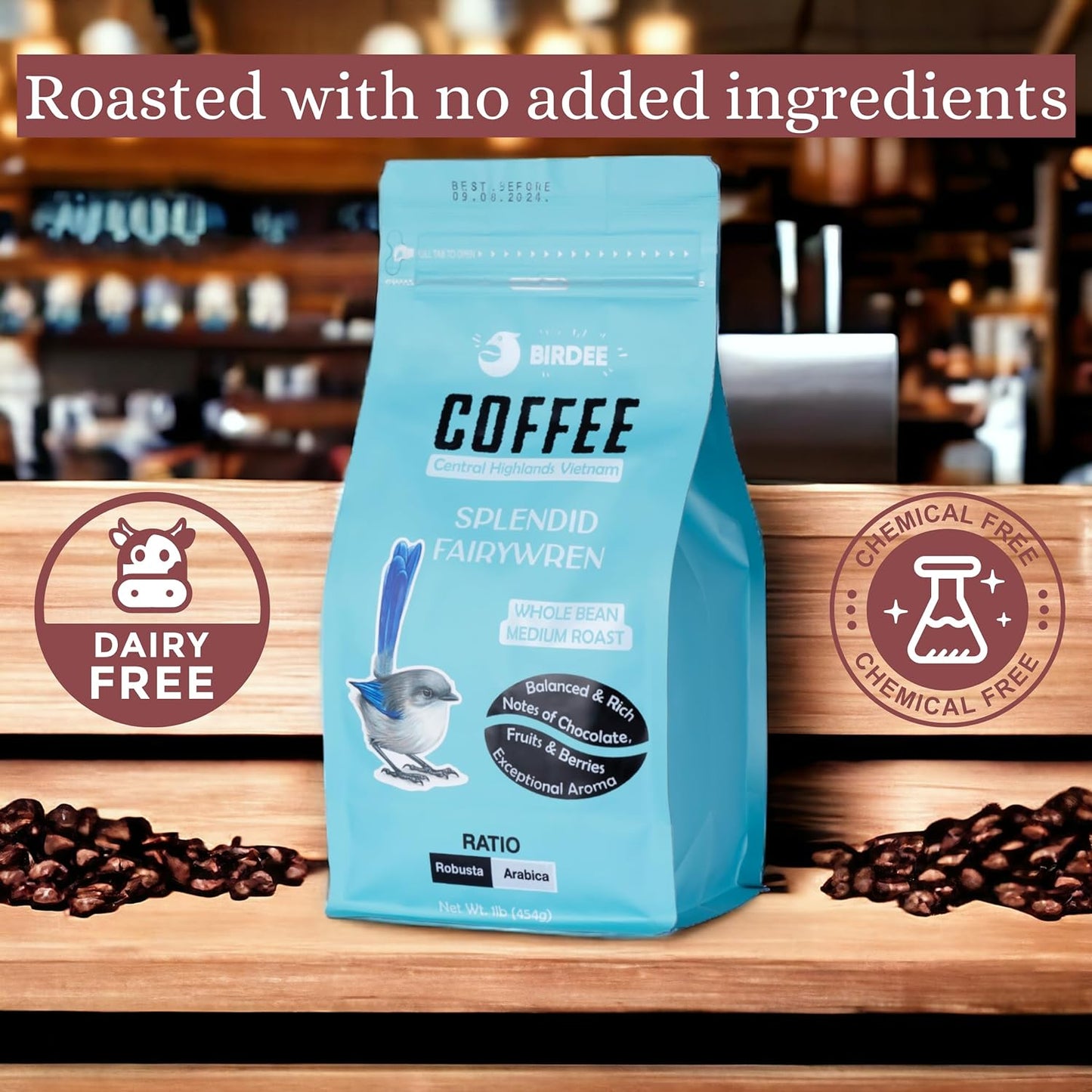 Birdee Vietnamese Coffee Bean - Spendid Fairywren - 50/50 Arabica & Robusta Coffee Beans - Perfect Balance - Cold Brew Espresso French Press, Pack of 44 (44lbs – 20kg)