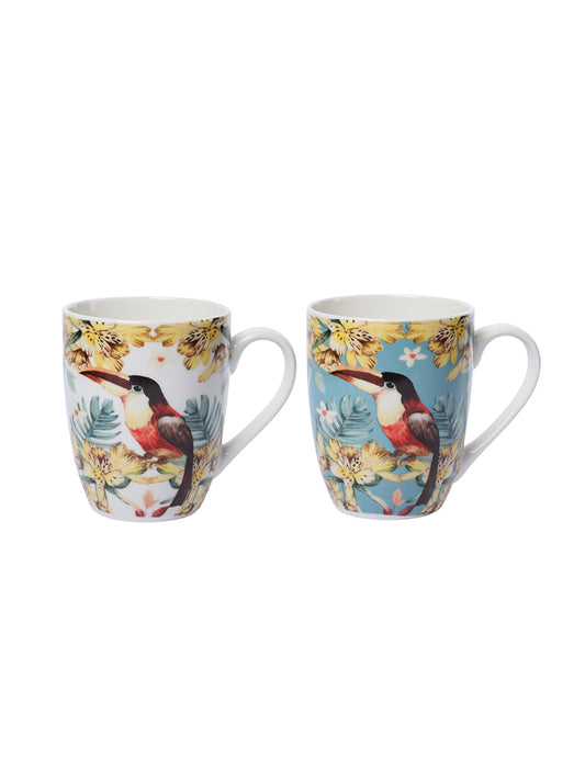 Birdee Ceramic Coffee Mugs - Set of 2 Cute Bird Designs Coffee Cup - Premium Double Sided Printed Coffee Mug - Dishwasher and Microwave Safe White Coffee Mug for Novelty Gift…