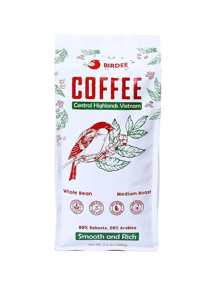 Birdee Vietnamese Coffee Bean - 2.2lb Medium Roast Coffee with Rich Natural Flavor - 80% Robusta & 20% Arabica Whole Coffee Beans - Premium Aromatic Coffee - Cold Brew Espresso French Press, Pack of 1 (2.2 lb – 1kg)