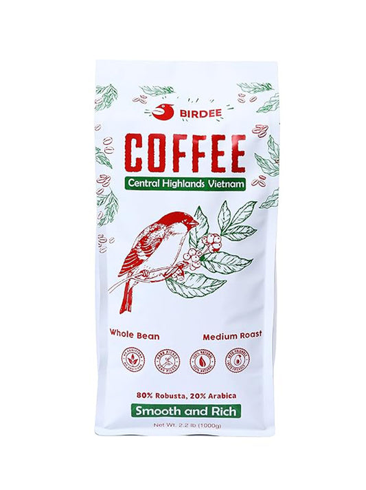 Birdee Vietnamese Coffee Bean - 2.2lb Medium Roast Coffee with Rich Natural Flavor - 80% Robusta & 20% Arabica Whole Coffee Beans - Premium Aromatic Coffee - Cold Brew Espresso French Press, Pack of 1 (2.2 lb – 1kg)