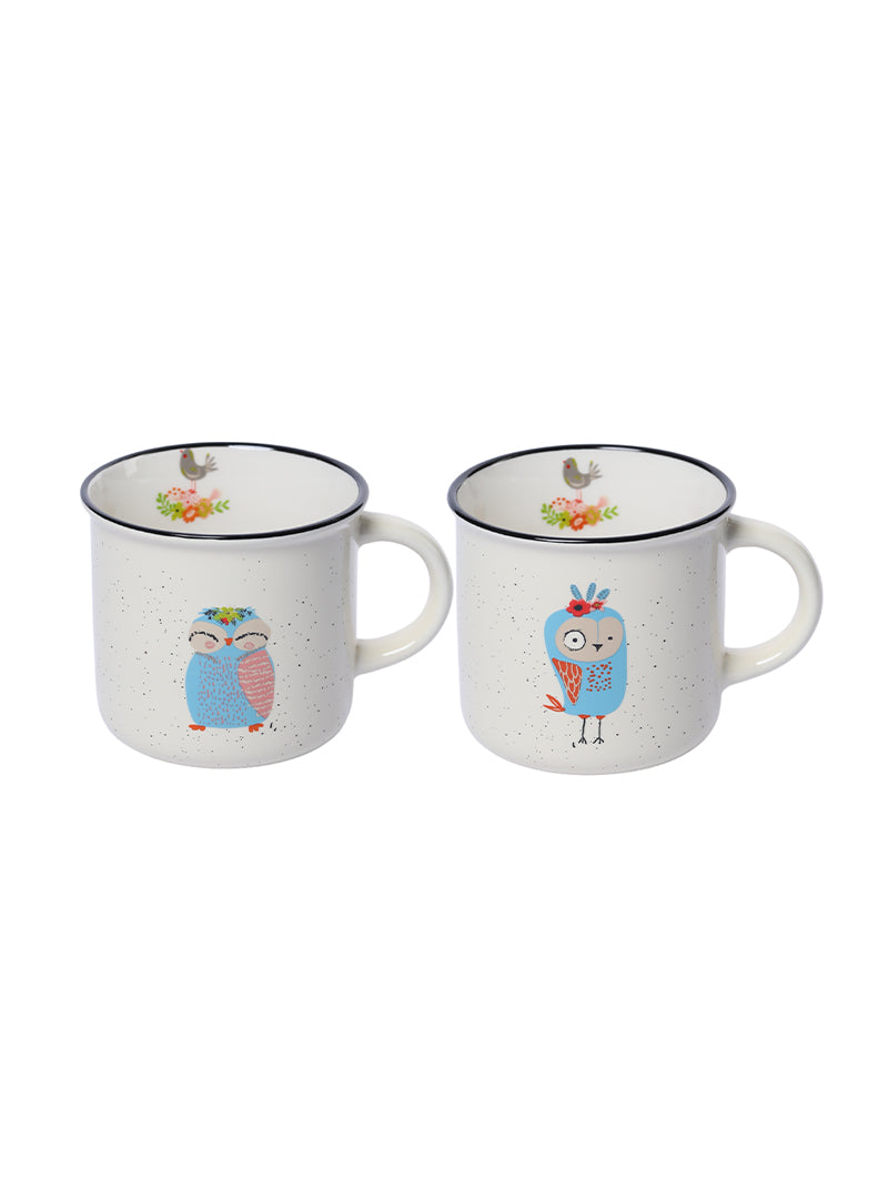 Birdee Ceramic Coffee Mugs - Set of 2 Cute Cartoon Bird Designs Coffee Cup - Premium Double Sided Printed Coffee Mug - Dishwasher and Microwave Safe White Coffee Mug for Novelty Gift…