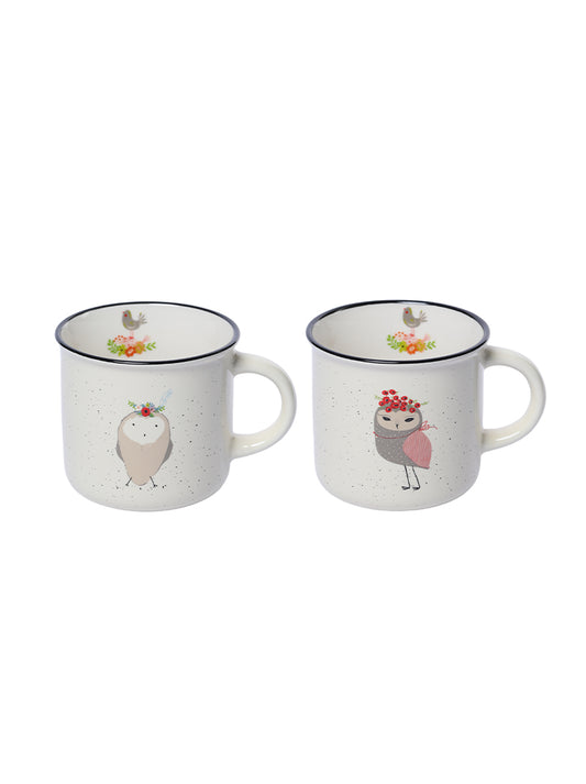 Birdee Ceramic Coffee Mugs - Set of 2 Cute Cartoon Bird Designs Coffee Cup - Premium Double Sided Printed Coffee Mug - Dishwasher and Microwave Safe White Coffee Mug for Novelty Gift…