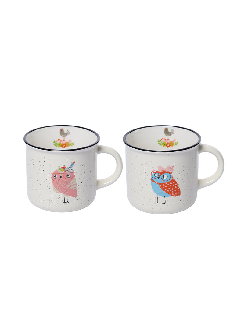 Birdee Ceramic Coffee Mugs - Set of 2 Cute Cartoon Bird Designs Coffee Cup - Premium Double Sided Printed Coffee Mug - Dishwasher and Microwave Safe White Coffee Mug for Novelty Gift…