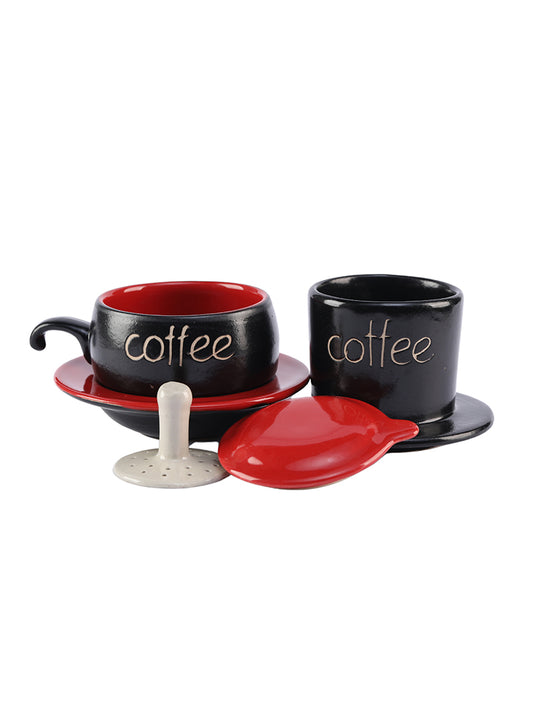 Birdee Ceramic Phin Filter - Red Small Dripping Ceramic Coffee Phin Filter for Ground Coffee - Portable Camping Coffee Maker - Easy to Use Coffee Drip Filter - Gift for coffee lovers