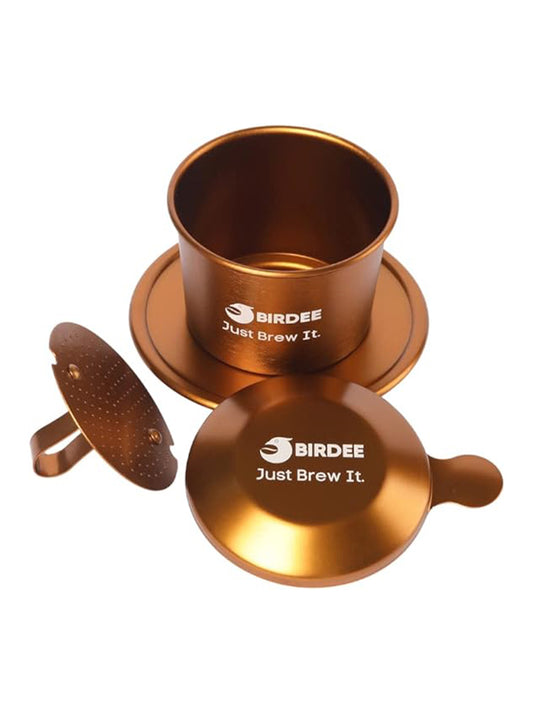 Birdee Premium Vietnamese Coffee Filter Set in Brown - Small Dripping Coffee Phin Filter for Ground Coffee - Portable Camping Coffee Maker - Aluminium Coffee Drip Filter - Gift for Coffee Lovers