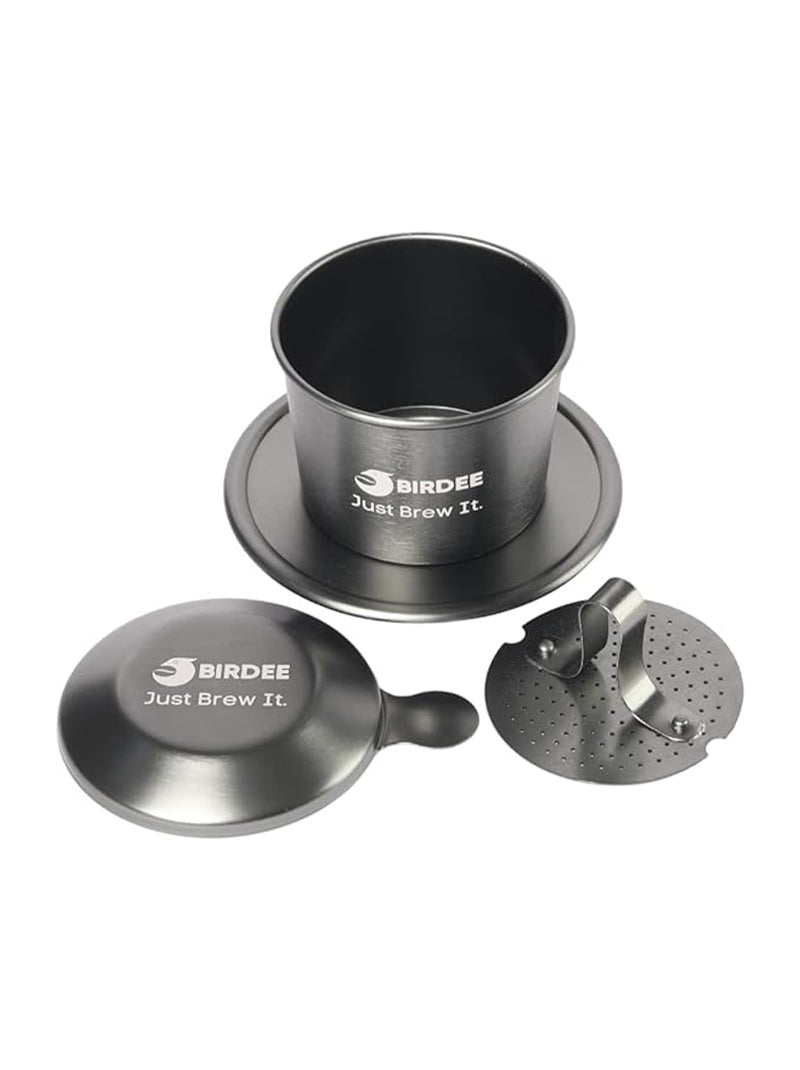 Birdee Premium Vietnamese Coffee Filter Set in Gray - Small Dripping Coffee Phin Filter for Ground Coffee - Portable Camping Coffee Maker - Aluminium Coffee Drip Filter - Gift for Coffee Lovers