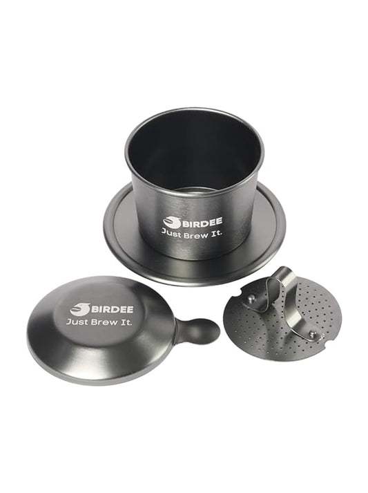 Birdee Premium Vietnamese Coffee Filter Set in Gray - Small Dripping Coffee Phin Filter for Ground Coffee - Portable Camping Coffee Maker - Aluminium Coffee Drip Filter - Gift for Coffee Lovers