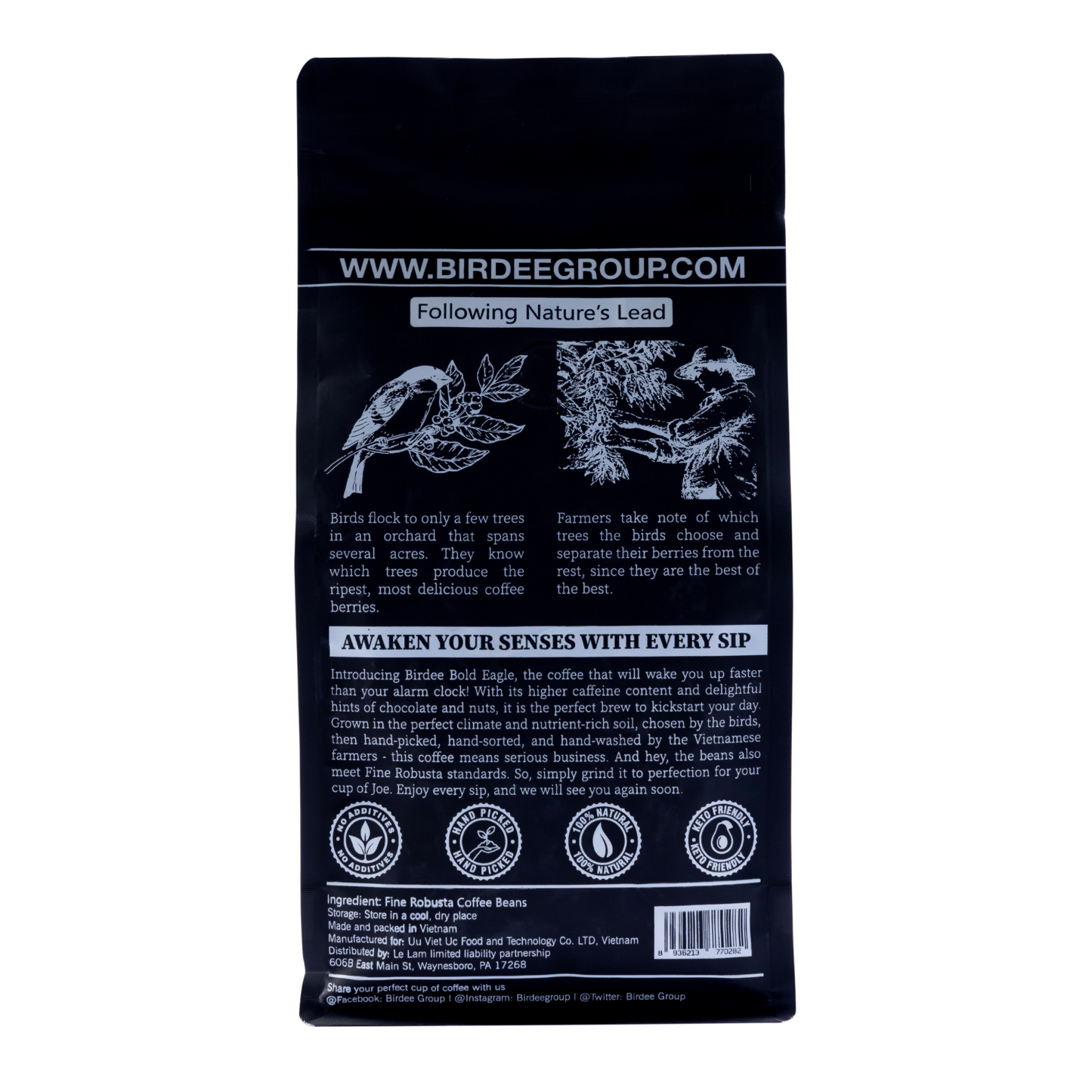 Birdee Vietnamese Coffee Bean - Bold Eagle - 100% Robusta Coffee Beans - Premium Aromatic Coffee - Cold Brew Espresso French Press, Pack of 4 (4lbs – 1.8kg)