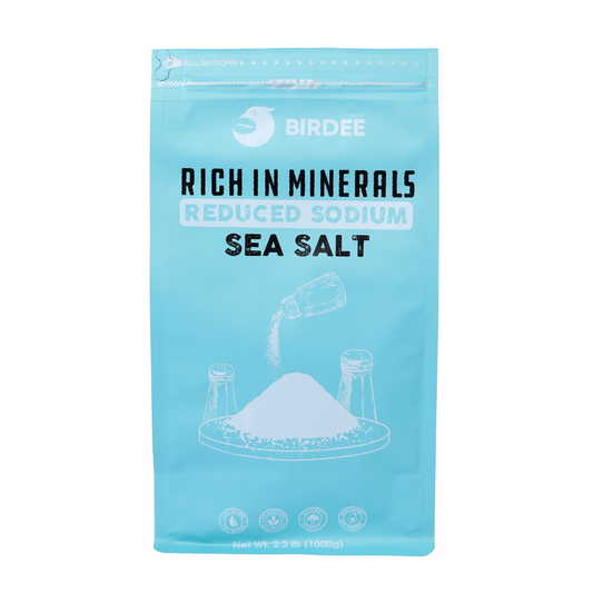 Birdee Low Sodium Sea Salt - 2.2lb - Nutrient and Mineral Dense Sea Salt - 34% Less Sodium - Gourmet Salt for Baking, Seasoning Pickling - Fine Ground Sea Salt with No Additives or Fillers, Pack of 1